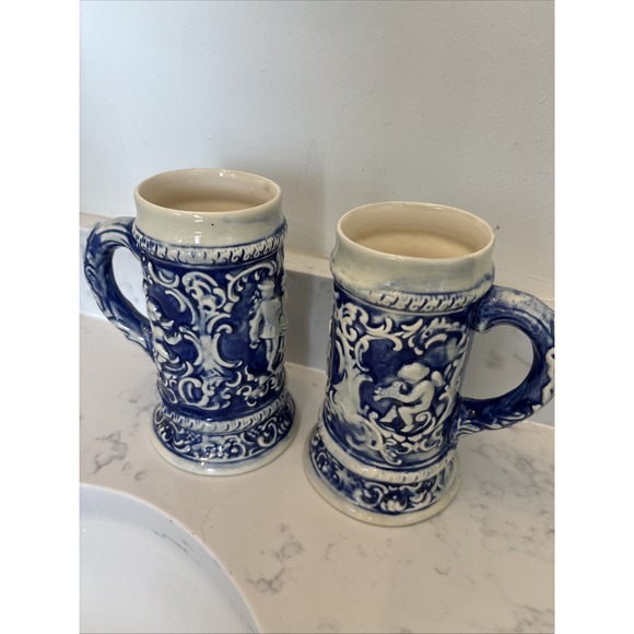 Vintage‎ Cobalt Beer Stein Set Gerz-style Unmarked Victorian Couple Cherubs EUC - Picture 15 of 15